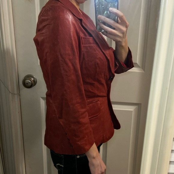 Red Leather Elizabeth and James Distressed Blazer Jacket Sz 4 - Picture 2 of 8